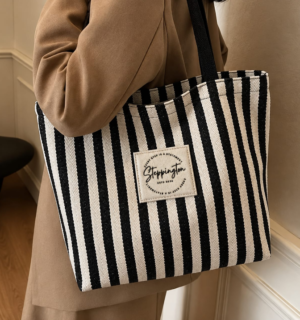 Vertical Striped Canvas Cabas Tote